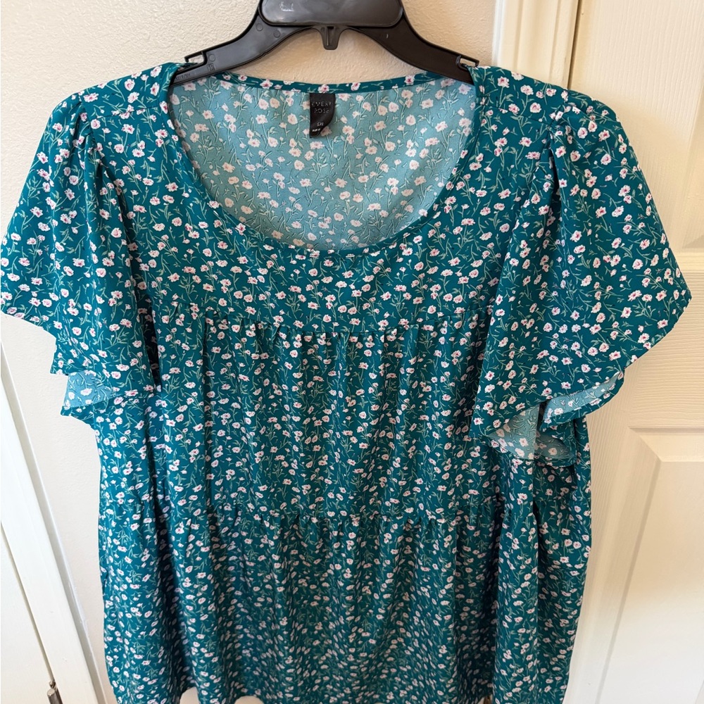 SHEIN Teal Floral Blouse